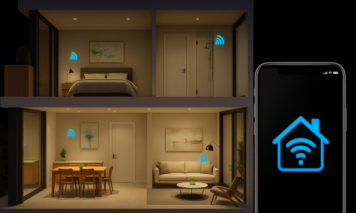 Casa smart cu functii de utilizare prin telefon a luminilor si prizelor de la Livolo Romania