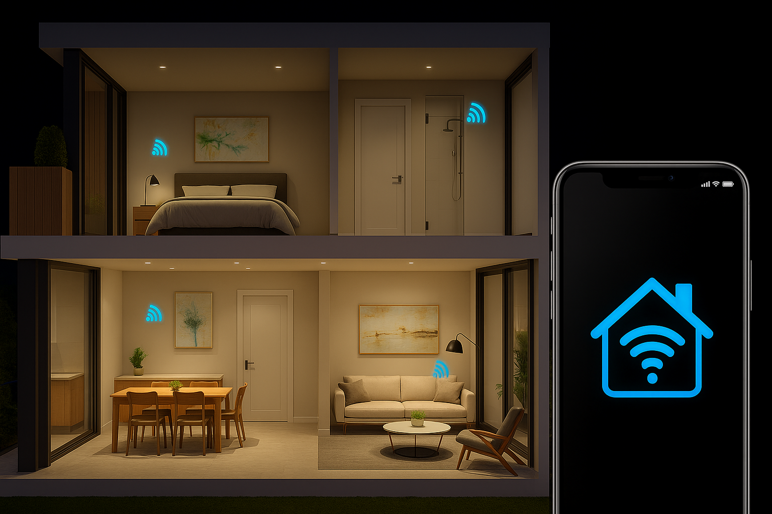 Casa smart cu functii de utilizare prin telefon a luminilor si prizelor de la Livolo Romania